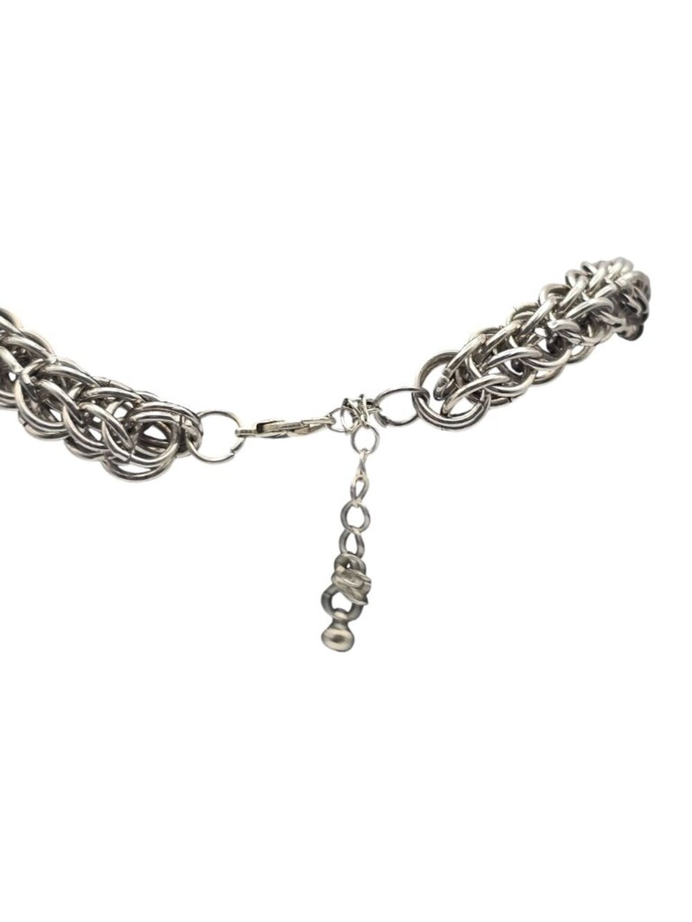 Chainmaille Byzantine Weave Necklace Silver Tone Adjustable Statement 18-20 inch - Picture 3 of 4
